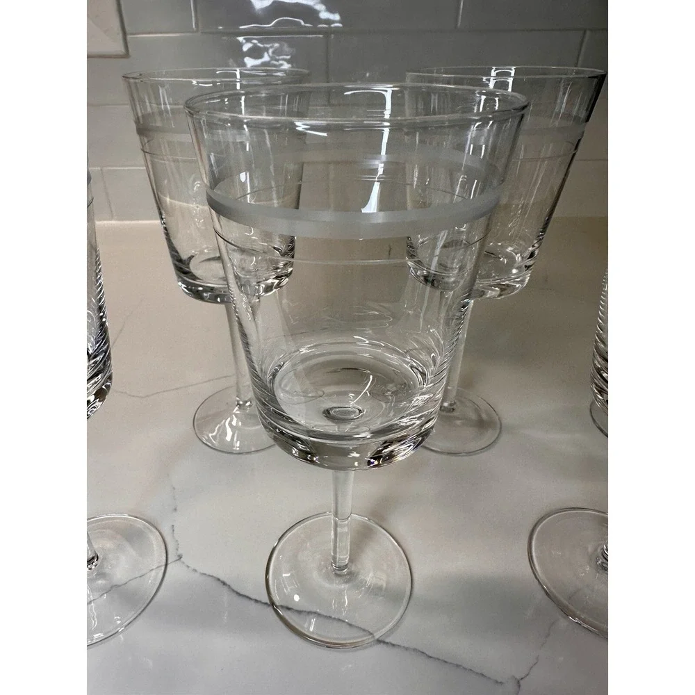 RARE CRYSTAL Pottery Barn Stemmed Wine Glasses ETCHED S/6 (Two Sets Available)